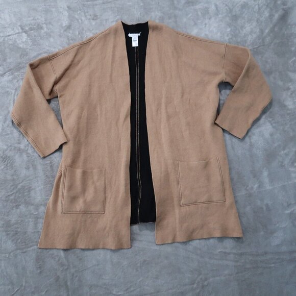 J Jill Sweater Womens Beige L Open Cardigan Knit Reversible Pockets Stretch - Picture 3 of 16